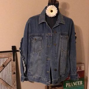 Classic jean jacket with ruffled embellishment